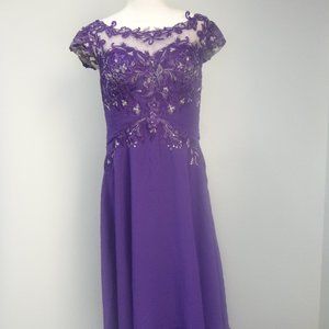 JJ's House A-line Illusion Asymmetrical Chiffon Lace Evening Dress Sz 10 236975